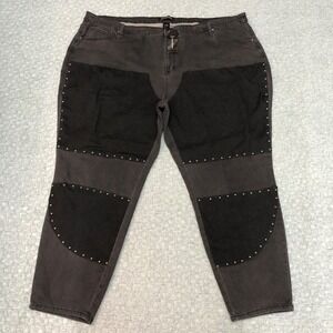 Ashley Stewart Jeans Womens 32 Black Gray Studded Patch Tapered Leg Plus Denim